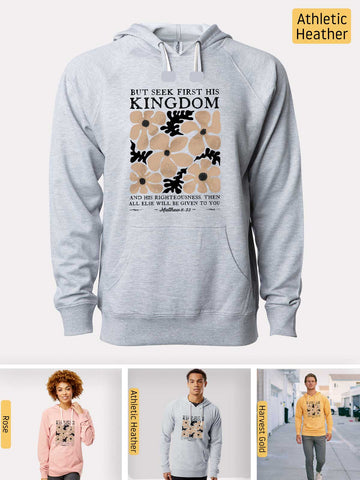 Seek First His Kingdom - Matthew 6:33 - Lightweight, Unisex, Slim-Fit, Terry Loopback Hoodie