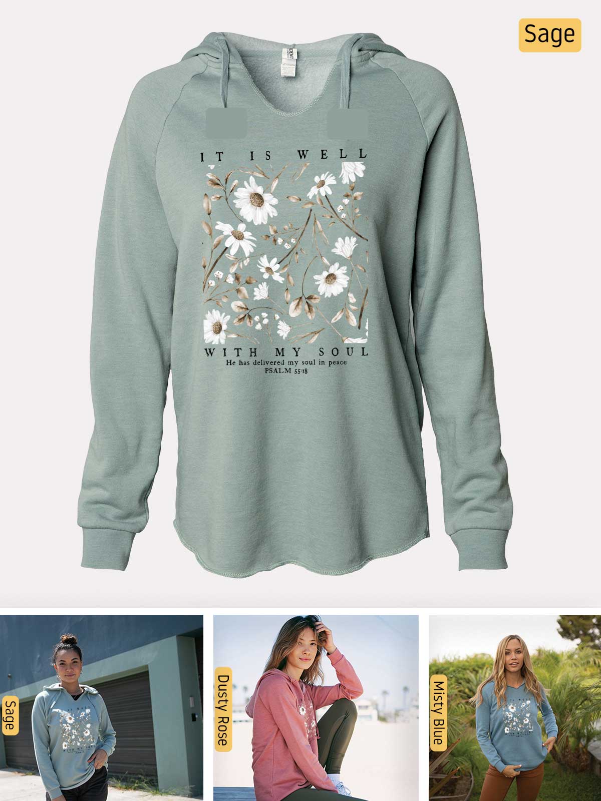 a woman wearing a sweatshirt with flowers on it