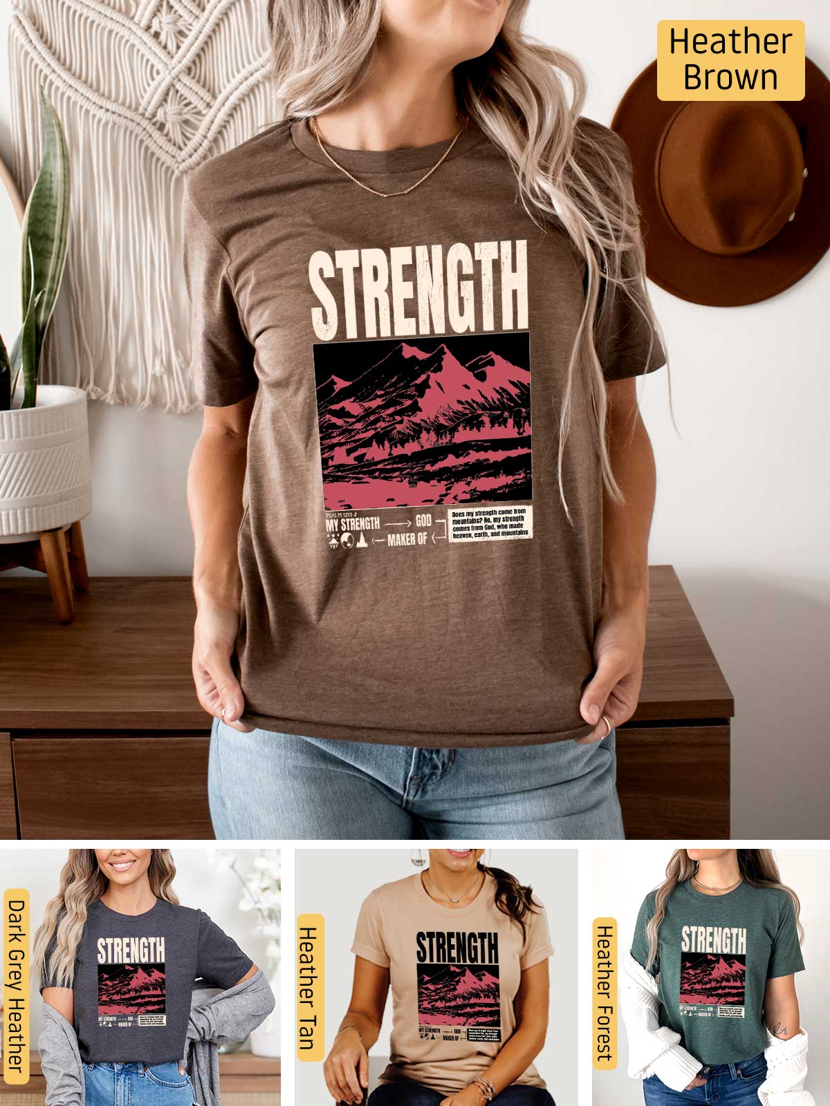 a woman wearing a shirt that says strength