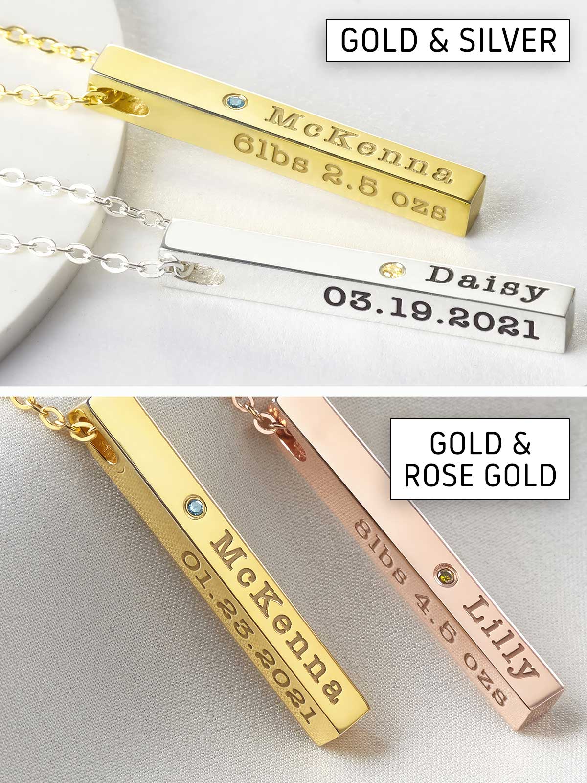 a couple of necklaces with names on them