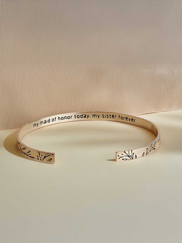 4mm Maid of Honor Leaf & Branch Cuff Bracelet – Custom Message Inside