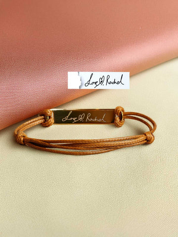 8mm Handwriting Leather Bar Bracelet – Custom Message Inside & Out