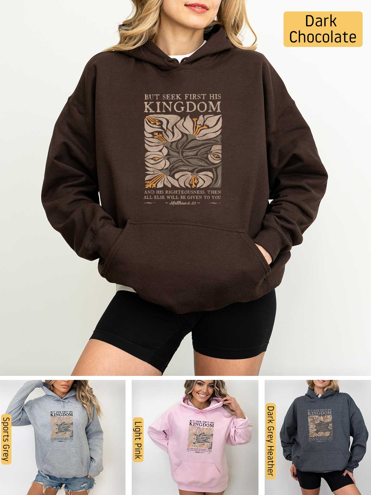 a woman wearing a hoodie with the words kingdom printed on it