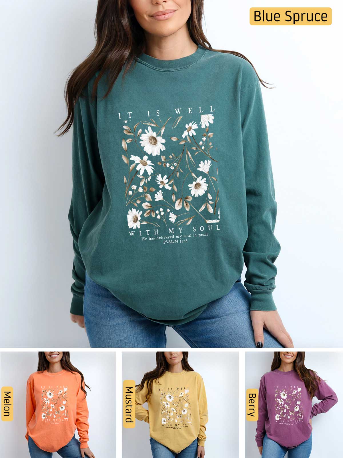 a woman wearing a sweatshirt with flowers on it