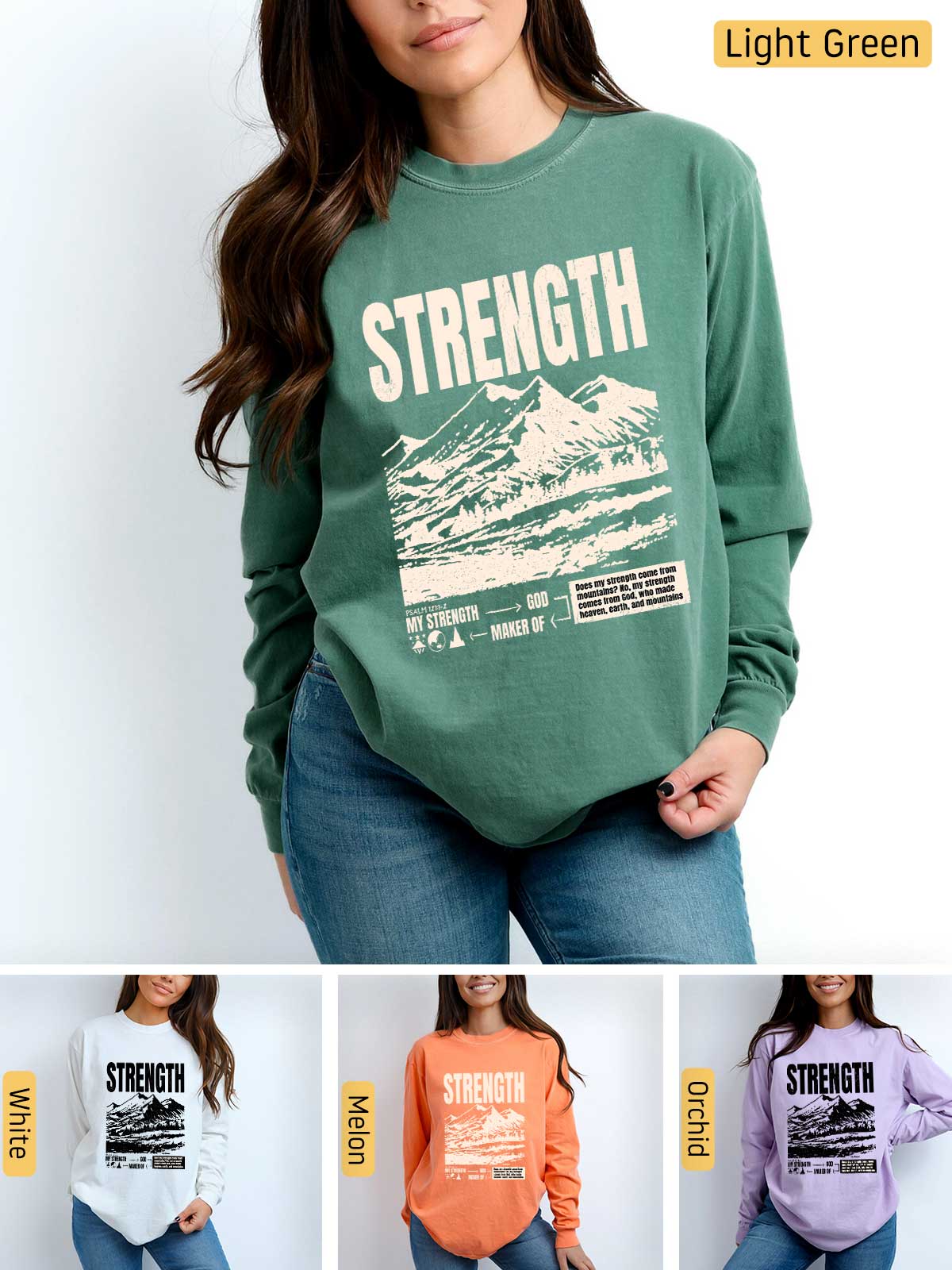 a woman wearing a sweatshirt with the words strength on it