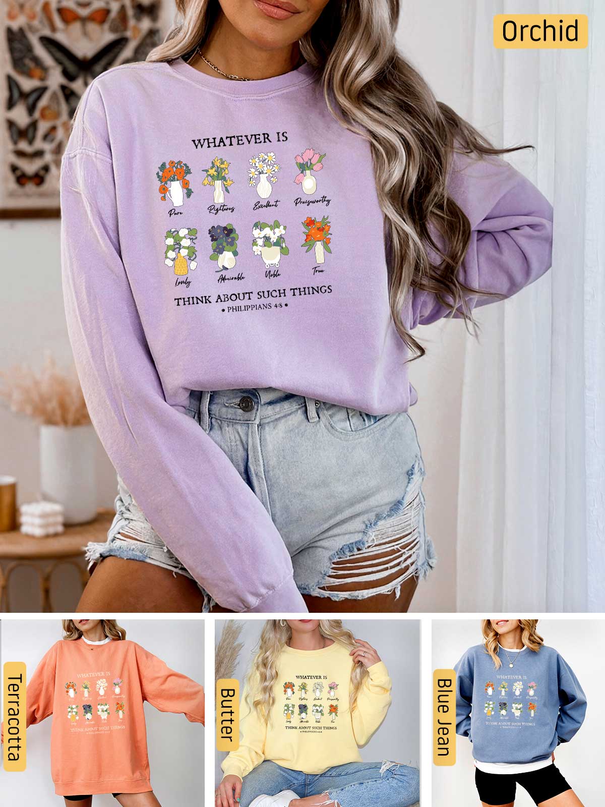 a woman wearing a sweater that says whatever is cute