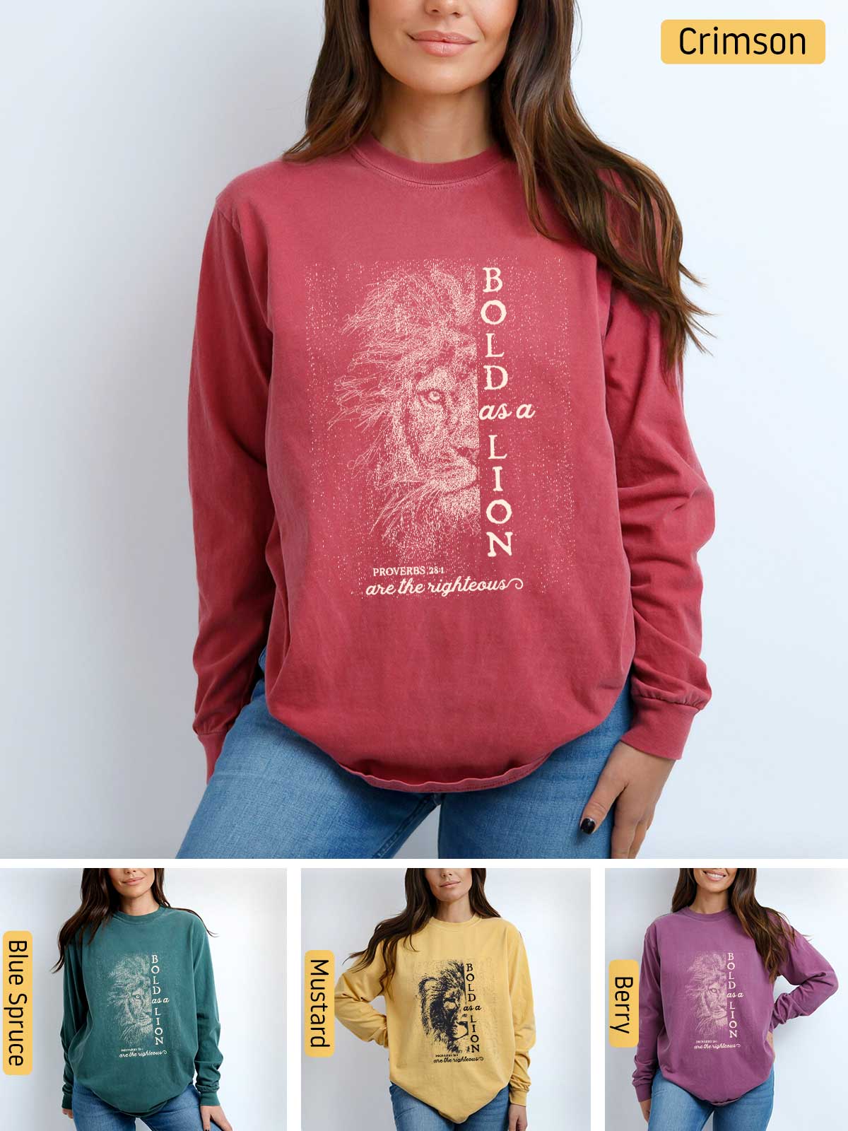 a woman wearing a sweatshirt with a lion on it