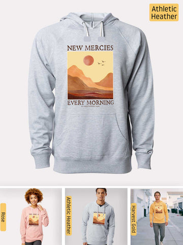 His Mercies are New Every Morning - Lamentations 3:22-23 - Lightweight, Unisex, Slim-Fit, Terry Loopback Hoodie