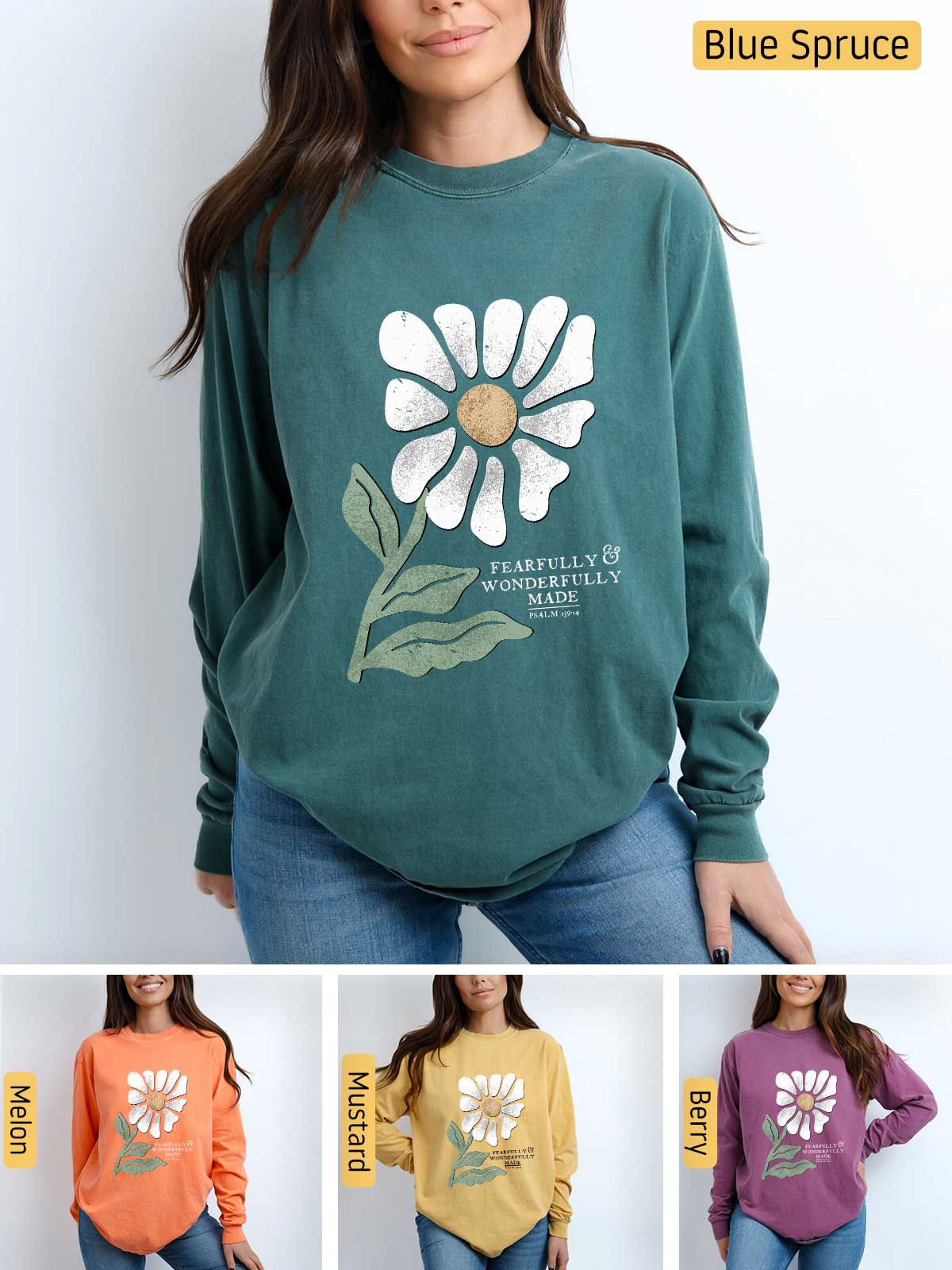 a woman wearing a sweatshirt with a flower on it