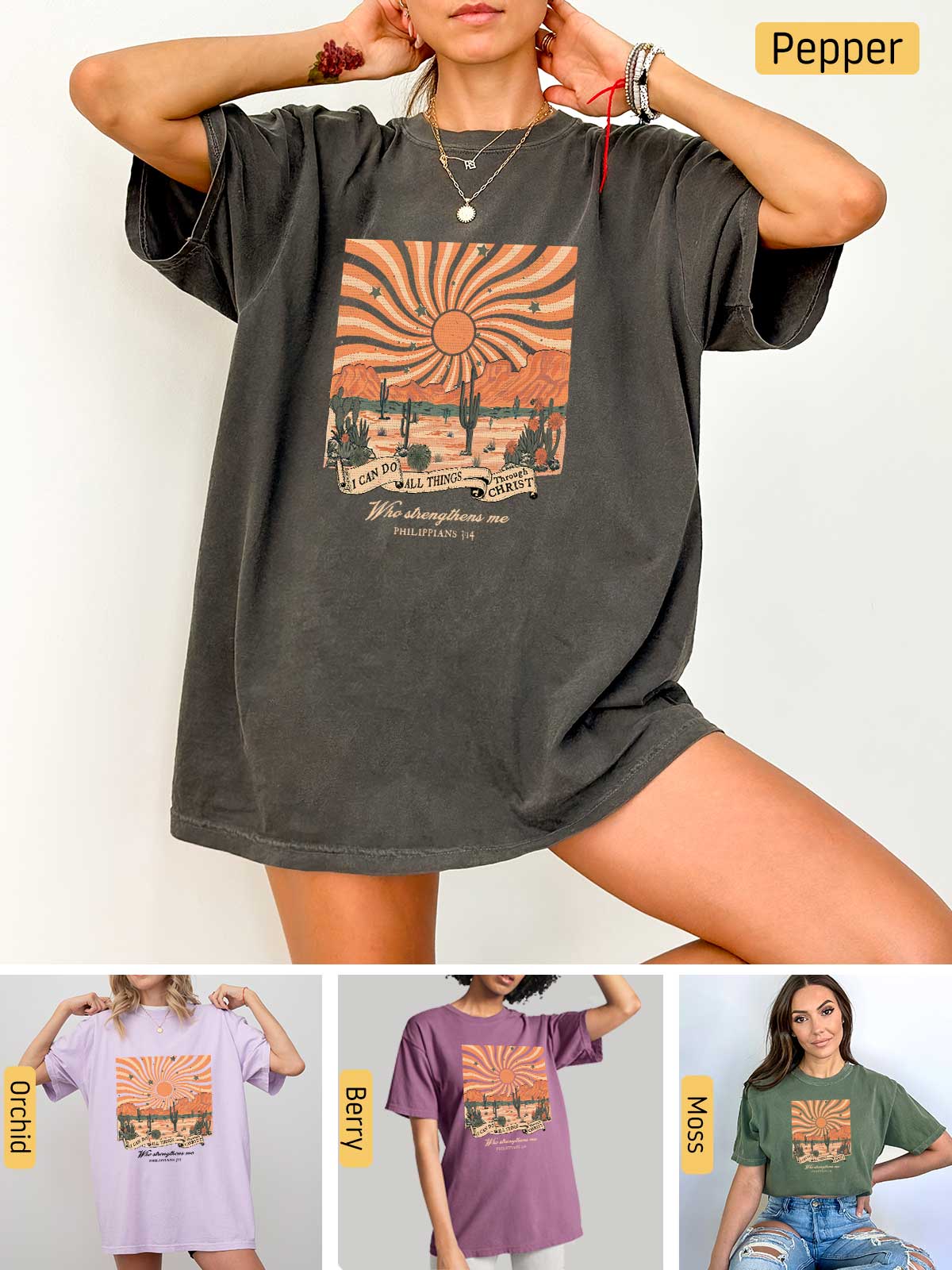 a collage of photos of a woman wearing a t - shirt