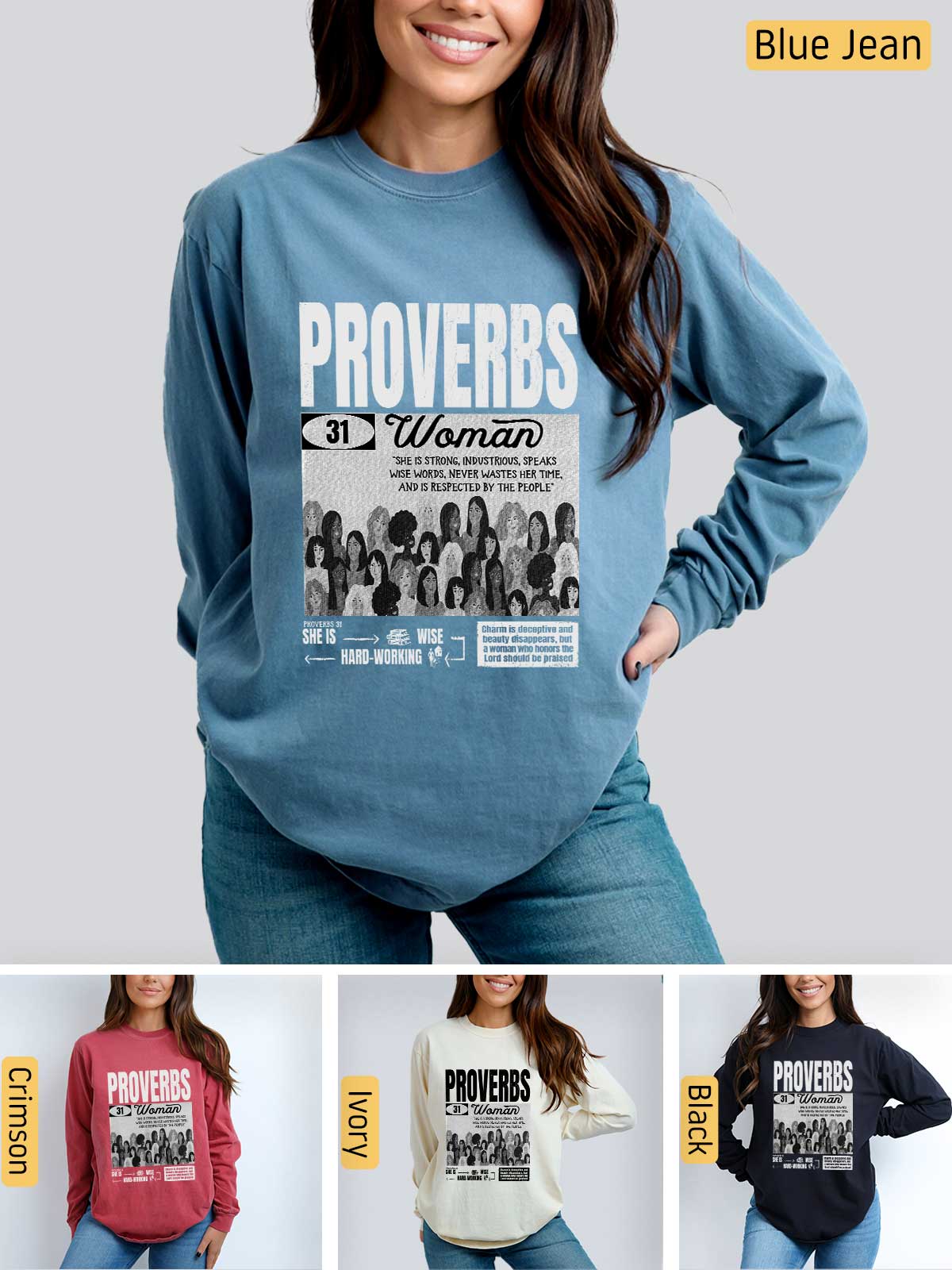 a woman wearing a sweatshirt with the words provers on it