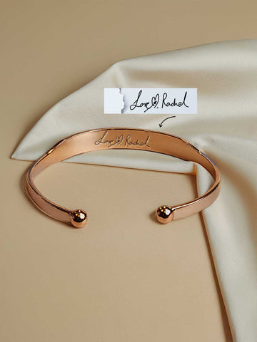 6.5mm Handwriting Bulb-End Cuff Bracelet – Personal Message Inside & Out