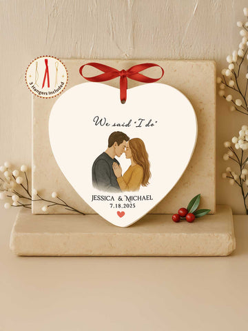 Wedding Ornament – Watercolor Portrait (Your Photo, Heart)