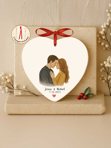 Couples Ornament – Watercolor Portrait (Heart)