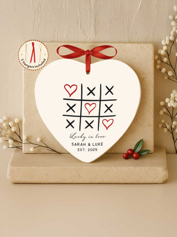 Couples Ornament – Lucky in Love Tic-Tac-Toe (Heart)