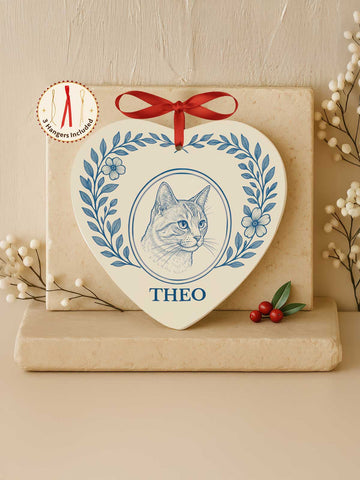 Cat Ornament – Heart Laurel Line Art
