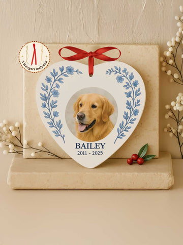 Dog Memorial Ornament – Heart Photo