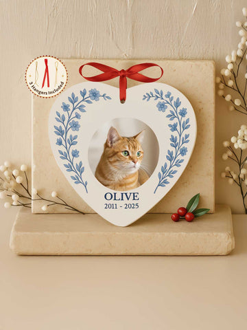 Cat Memorial Ornament – Heart Photo Laurel