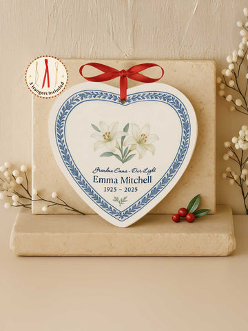 Memorial Ornament – Heart Lilies & Laurel