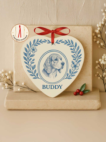 Dog Ornament – Heart Laurel Line Art