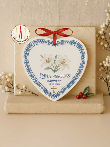 Baptism Ornament – Heart Cross & Laurel