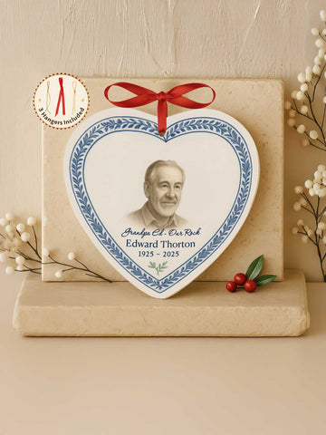 Memorial Ornament – Heart Photo Laurel