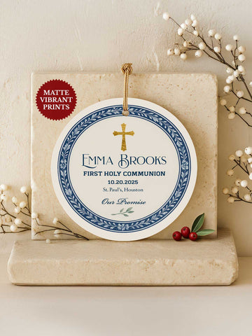 First Communion Ornament – Laurel Cross (Name, Date & Place)