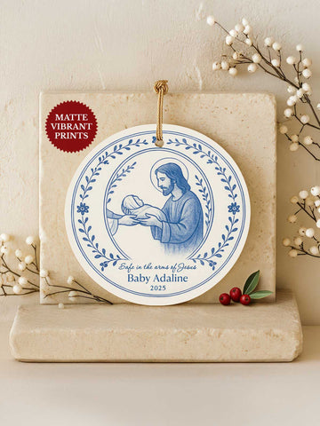 Baby Memorial Ornament – Toile Laurel Cross