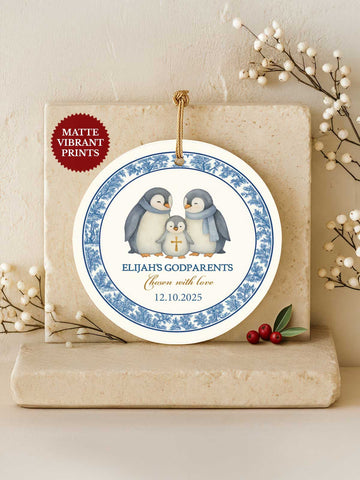Godparents Ornament – Penguins & Laurel