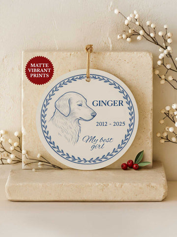 Dog Memorial Ornament – Blue Line Art (Custom Text)