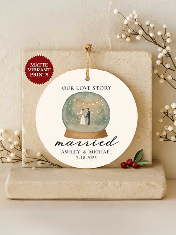 Wedding Ornament – Snow-Globe Watercolor (Married)
