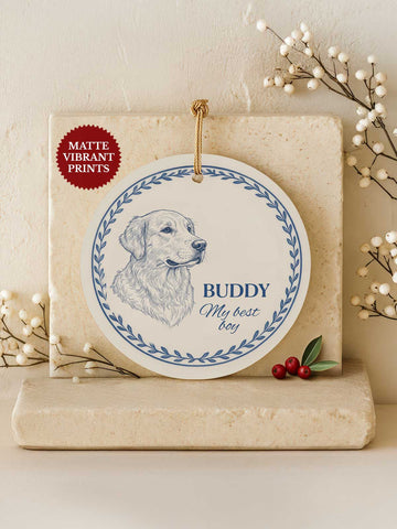 Golden Retriever Ornament – Blue Line Art Portrait