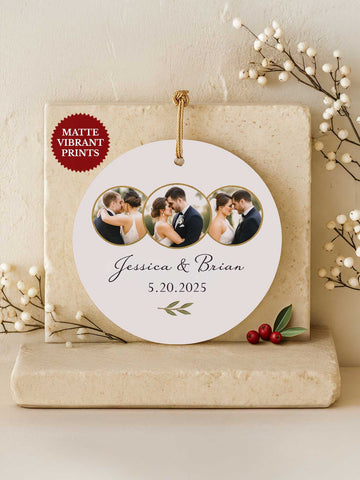Wedding Ornament – Three-Photo Collage (Circle)