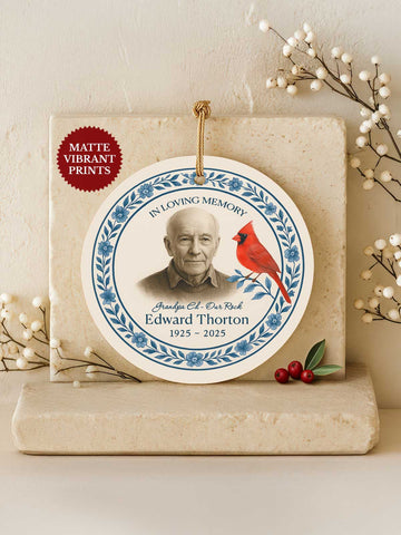 Cardinal Memorial Ornament – Photo & Laurel
