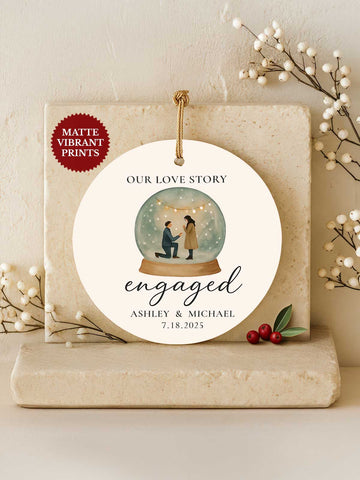 Engagement Ornament – Snow-Globe Watercolor (Circle)
