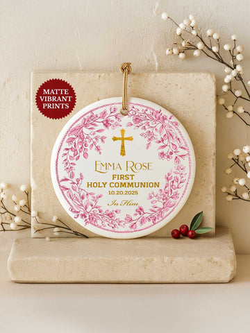 First Communion Ornament – Pink Floral Wreath