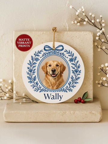 Golden Retriever Ornament – Toile Laurel Photo