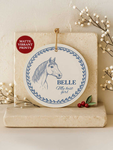 Horse Ornament – Blue Line Art Portrait