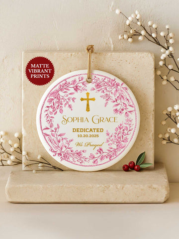 Dedication Ornament – Pink Floral Wreath