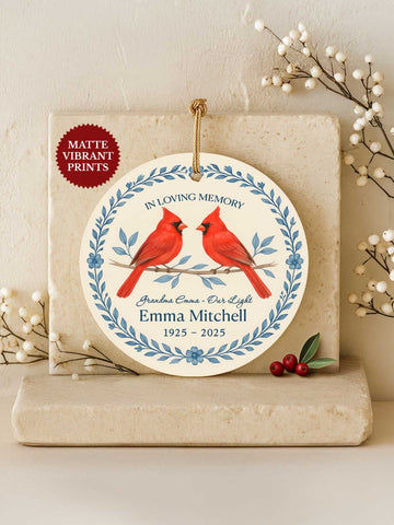 Cardinal Memorial Ornament – Pair & Laurel