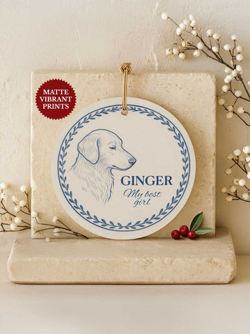 Dog Ornament – Blue Line Art Portrait