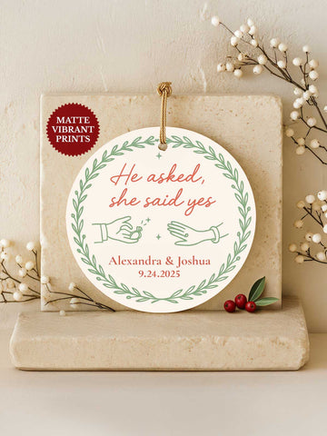 Engagement Ornament – Ring Icons & Laurel (Circle)