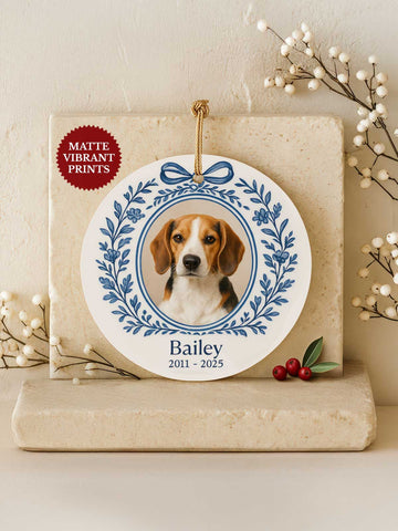 Dog Memorial Ornament – Photo Laurel Bow
