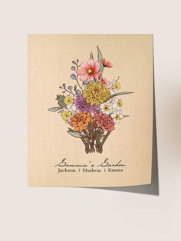 Vertical Birth Flower Bouquet Print – No Border
