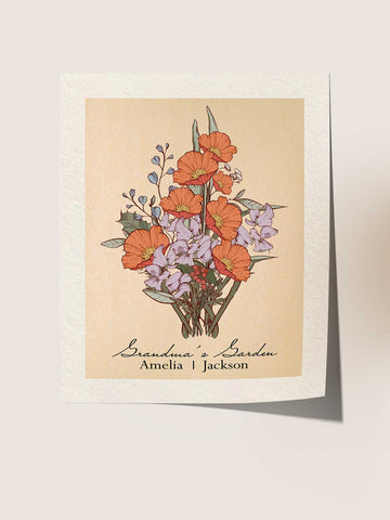 Vertical Birth Flower Bouquet Print – With Border