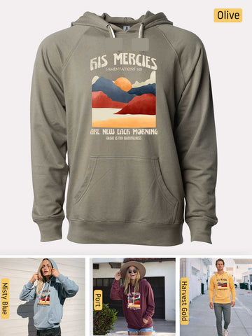 His Mercies are New Every Morning - Lamentations 3:22-23 - Lightweight, Unisex, Slim-Fit, Terry Loopback Hoodie