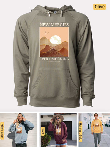 His Mercies are New Every Morning - Lamentations 3:22-23 - Lightweight, Unisex, Slim-Fit, Terry Loopback Hoodie