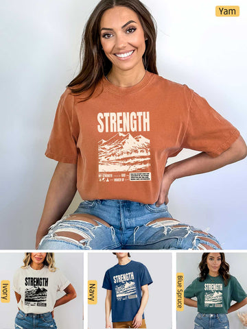 Strength, I Lift My Eyes to the Mountains - Psalm 121: 1-2 - Medium-weight, Unisex T-Shirt