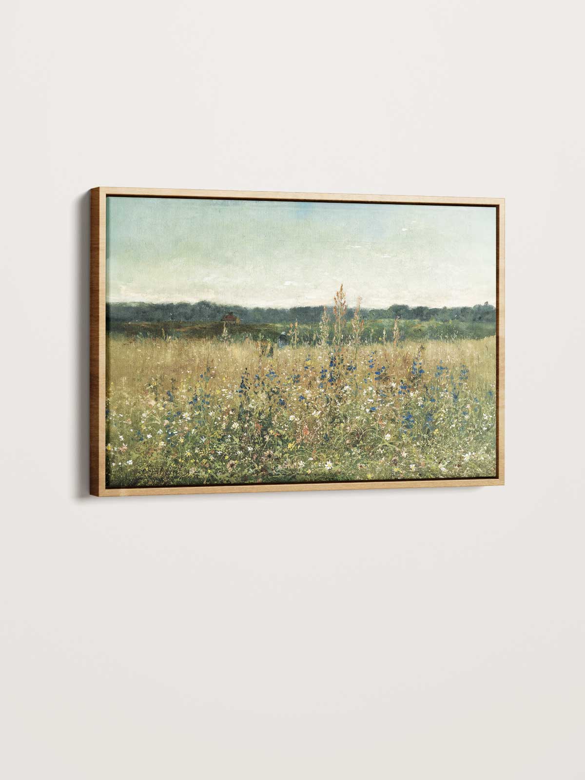 The image is a framed painting depicting a field of tall grass and wildflowers.