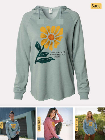 Fearfully & Wonderfully Made - Psalm 139:14 - Lightweight, Cali Wave-washed Women's Hooded Sweatshirt